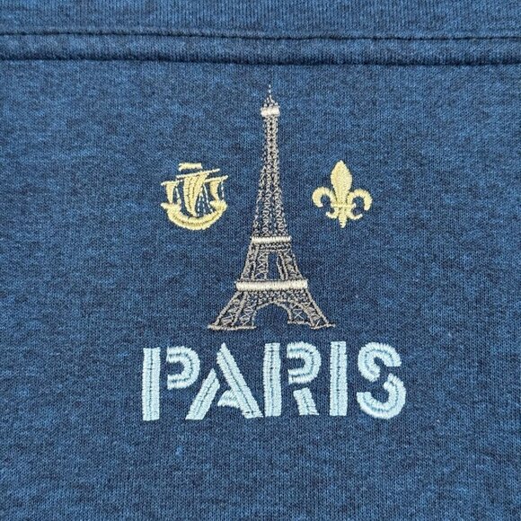 France Estelle Paris Embroidered Half-Zip Pullover Sweatshirt Long Sleeve Blue L - Picture 4 of 12